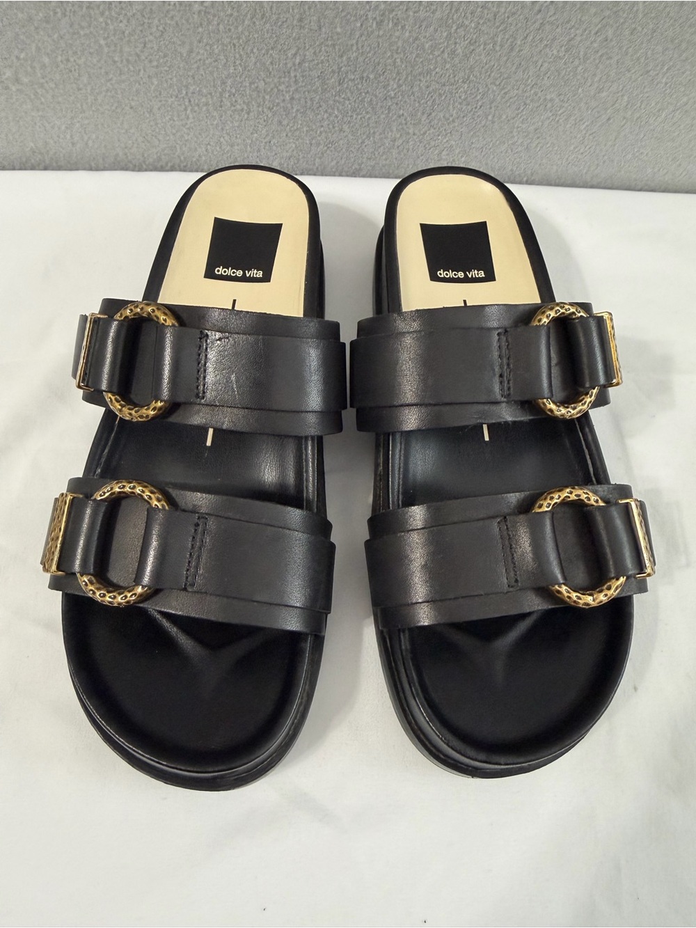 Dolce Vita Leather Sandals s6 Women’s Platform Double Buckle Black Chunky Boho